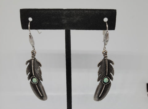 Turquoise Center Feather Earrings